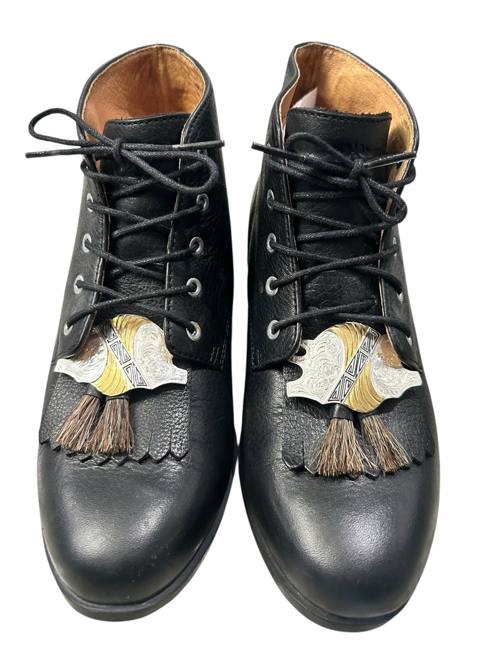 Ariat Jessie Black Leather Lace-Up Ankle Boots Kiltie Tassel Women’s 7B Western - Picture 2 of 12
